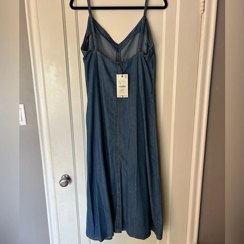 Zara Denim Strappy Midi Dress NWT - Picture 10 of 11